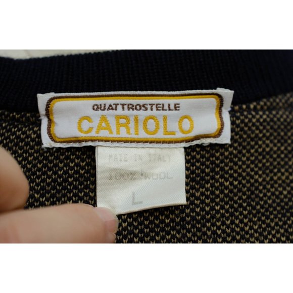 Vintage Italian Wool Cardigan Womens L Dark Blue w Equestrian Accents CARIOLO - Picture 5 of 5